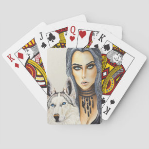Modern Glam Woman & Husky Wolf Dog Playing Cards