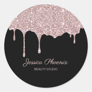 Modern Glamor Rose Gold Black Glitter Classic Round Sticker