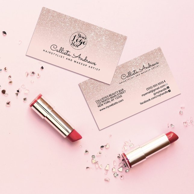 Modern Glamorous Rose Gold Pink Glitter Ombre Business Card (Creator Uploaded)