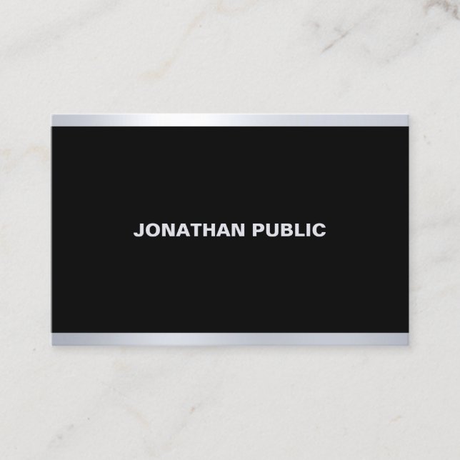 Modern Glamour Black Silver Elegant Professional Business Card (Front)
