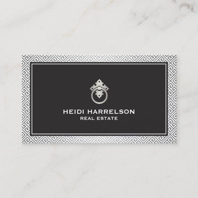 Modern Glamour Realtor, Real Estate Silver/Black Business Card (Front)