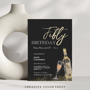 Modern Glamourous Black 50th Birthday Party Invitation