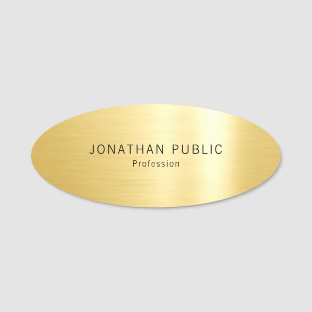 Modern Glamourous Gold Look Template Oval Name Tag (Front)