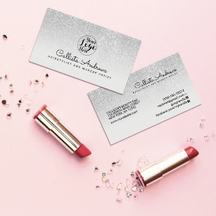 Modern Glamourous Silver Grey Glitter Ombre Business Card