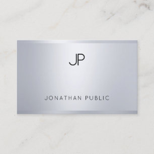 Modern Glamourous Silver Look Elegant Monogram Top Business Card
