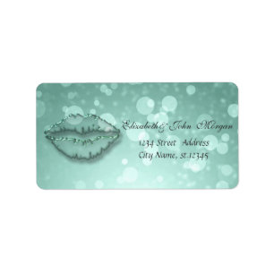 Modern Glamourous Stylish Mint Greenl,Bokeh,Lips Label