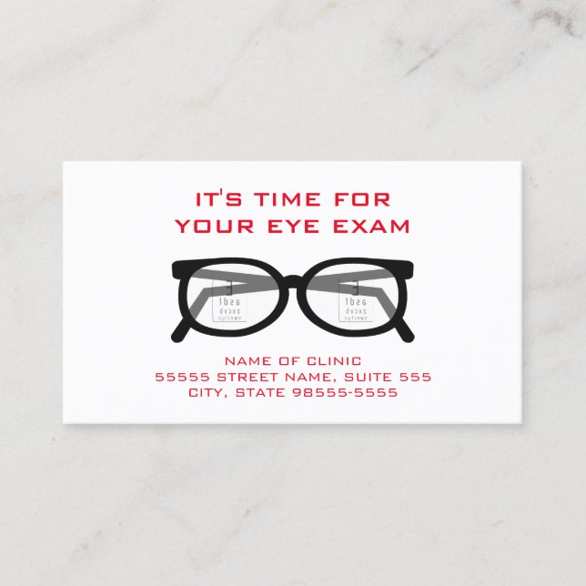 Modern Glasses Eye Exam Appointment Reminder Card (Front)
