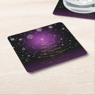 Modern Gleamy Christmas Tree Square Paper Coaster