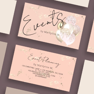 Modern Glitter Balloons Peach Business Card