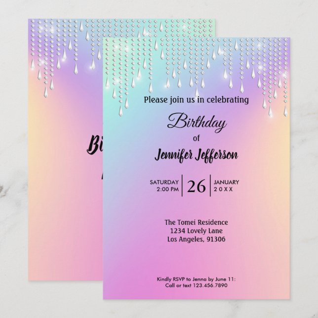 Modern glitter Birthday invitation (Front/Back)