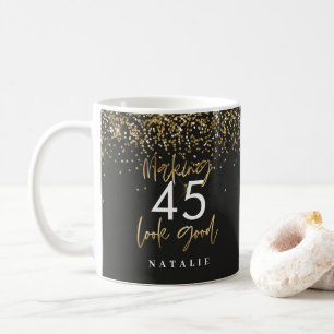 Modern glitter black and gold 45h birthday coffee mug