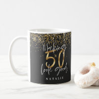 Modern glitter black and gold 50th birthday