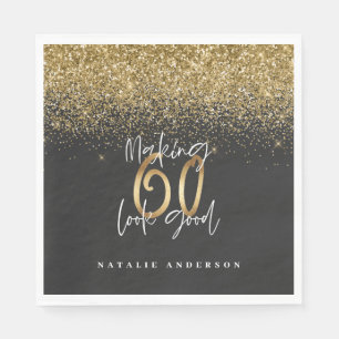 Modern glitter black and gold 60th birthday napkin