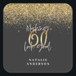 Modern glitter black and gold 60th birthday square sticker<br><div class="desc">Modern glitter black and gold 60th birthday gift. Part of a elegant stylish collection.</div>