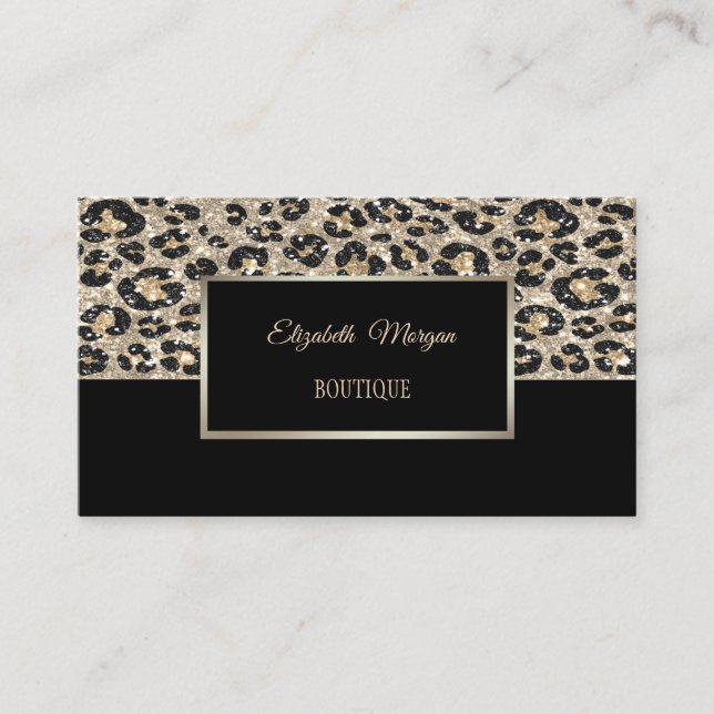  Modern Glitter Black Leopard Print,Frame Business Card (Front)