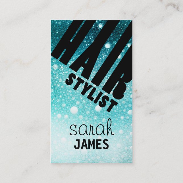 modern glitter blue hairstylist hair stylist business card (Front)