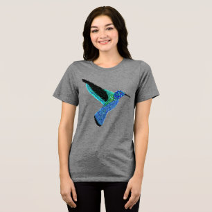 Modern glitter blue hummingbird Tri-Blend shirt