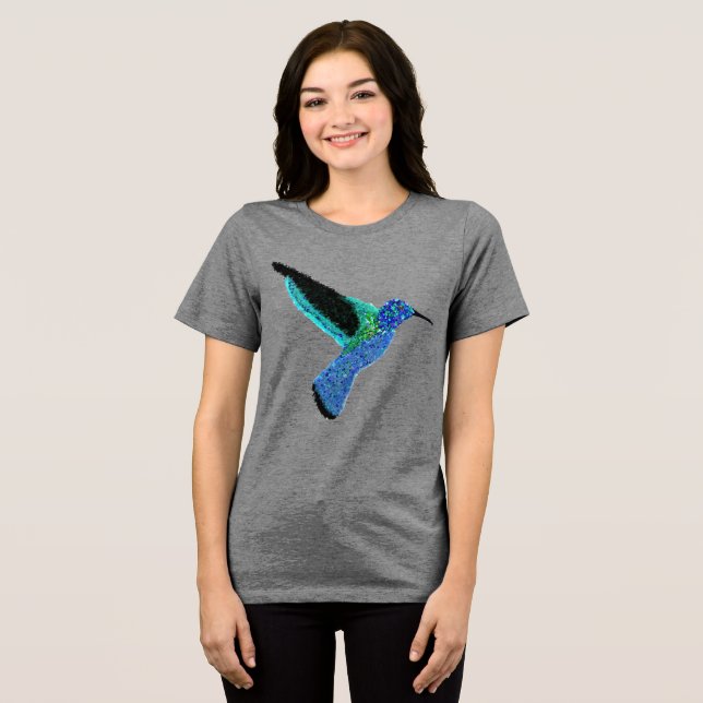 Modern glitter blue hummingbird Tri-Blend shirt (Front Full)
