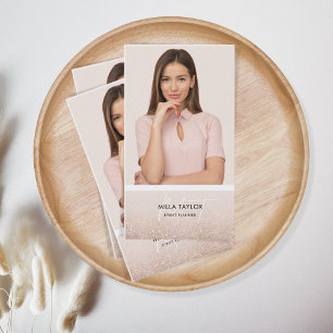 Modern Glitter Blush Pink Monogram Add Your Photo Business Card