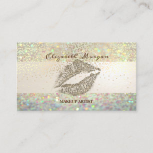 Modern Glitter Bokeh Stripe, Confetti,Lips Business Card