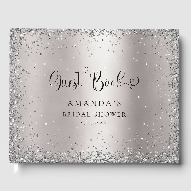 Modern, Glitter Bridal Shower    Guest Book (Front)