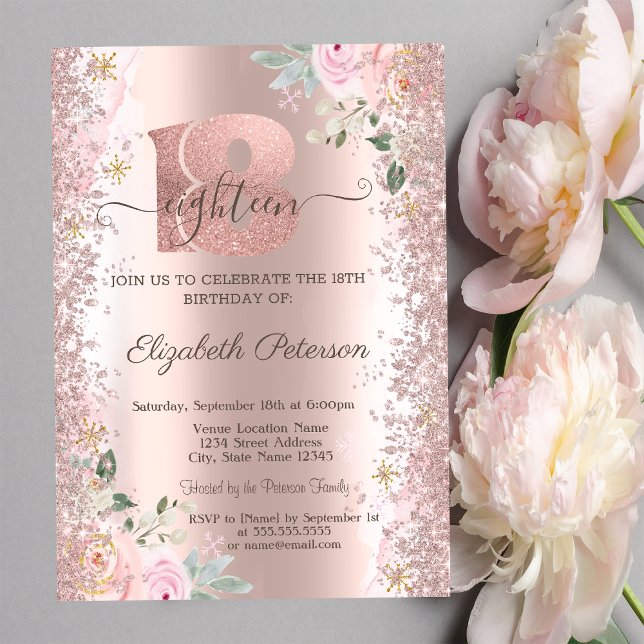 Modern Glitter Confetti Rose Gold 18th Birthday Invitation (Creator Uploaded)