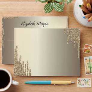 Modern Glitter Drips Champagne Gold Envelope