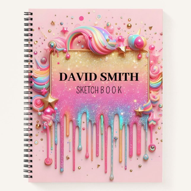 Modern glitter drips of rainbow pink Notebook (Front)