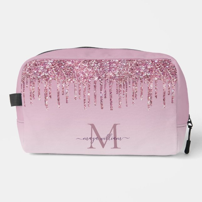 Modern Glitter Drips Personalised Monogram Name  Dopp Kit (Front)
