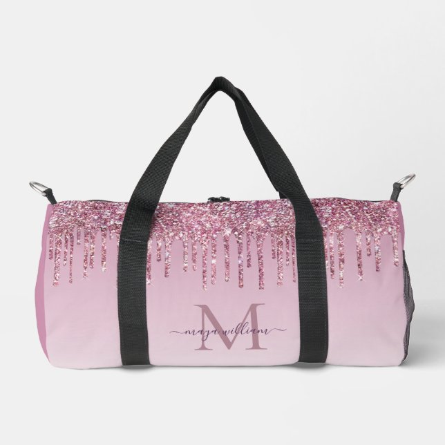 Modern Glitter Drips Personalised Monogram Name  Duffle Bag (Front)