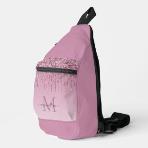 Modern Glitter Drips Personalised Monogram Name  Sling Bag