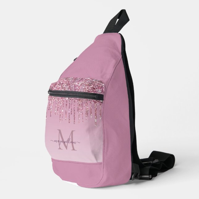 Modern Glitter Drips Personalised Monogram Name  Sling Bag (Right Corner)