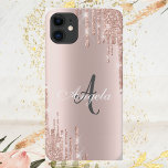 Modern Glitter Drips Rose Gold,Monogram Case-Mate iPhone Case<br><div class="desc">Modern glitter drips on rose gold background with your name.</div>