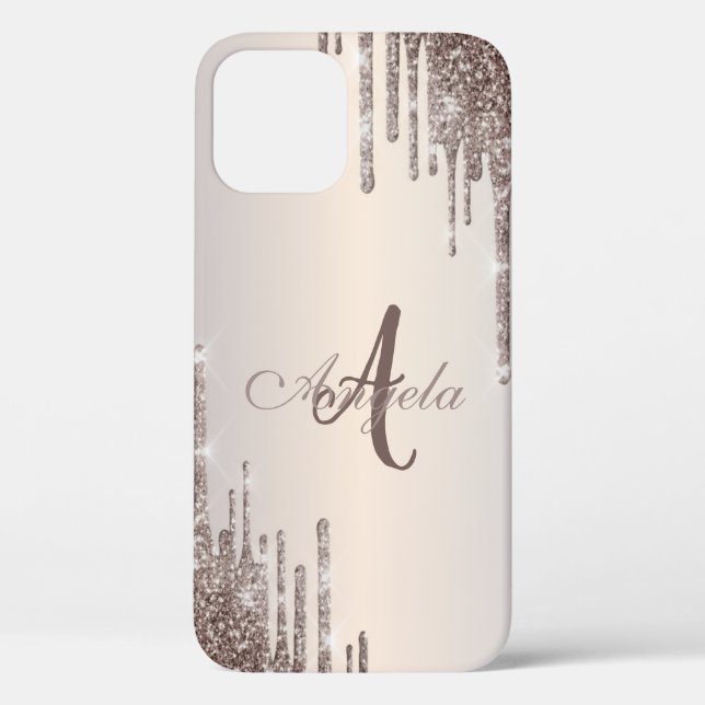 Modern Glitter Drips Rose Gold,Monogram Case-Mate  iPhone Case (Back)