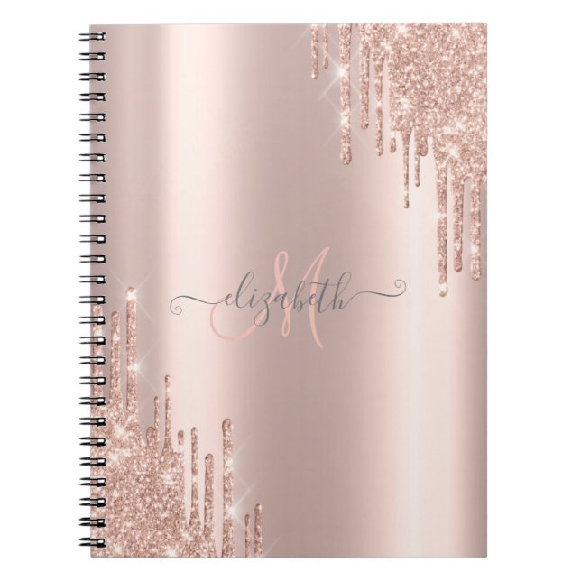 Modern Glitter Drips Rose Gold Monogram   Notebook (Front)