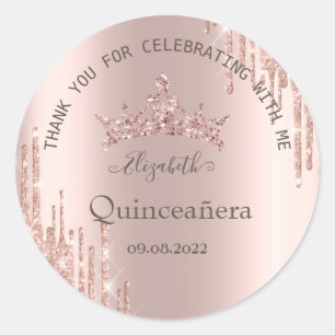 Modern Glitter Drips Rose Gold Quinceañera Classic Round Sticker