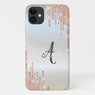 Modern Glitter Drips Rose Gold,Silver Monogram  Case-Mate iPhone Case