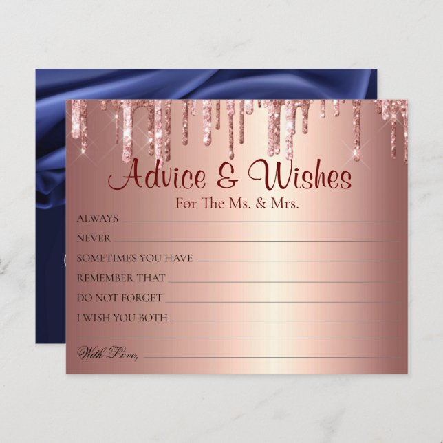 Modern Glitter Drips Wedding Advice Wishes Cards (Front/Back)