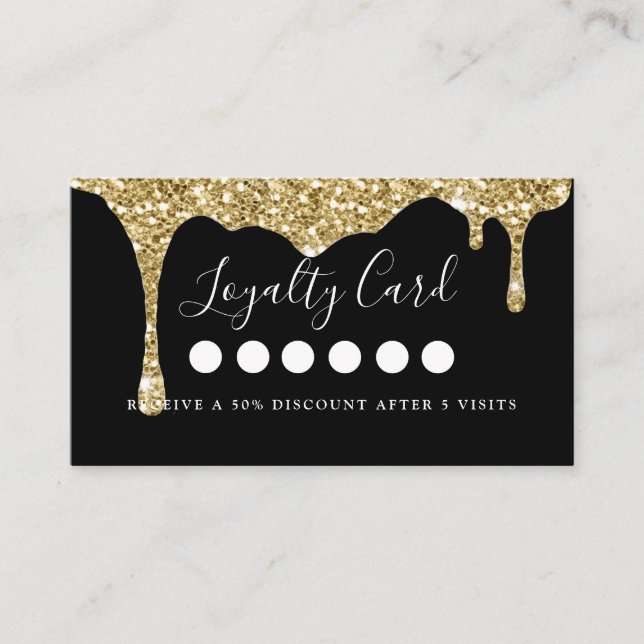 Modern Glitter Drop Salon & Spa Loyalty     Business Card (Front)