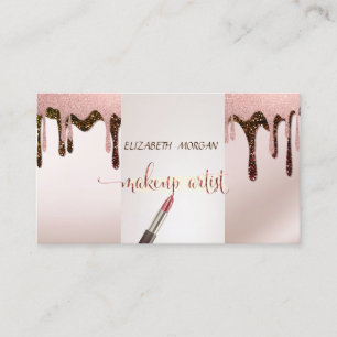 Modern Glitter Drops,Lipstick, Makeup artist Business Card