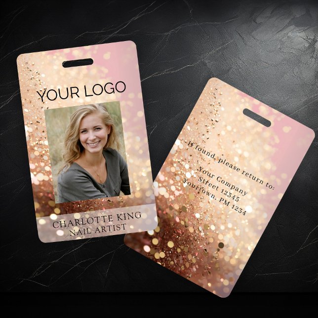 Modern Glitter Employee Photo ID Badge (Creator Uploaded)