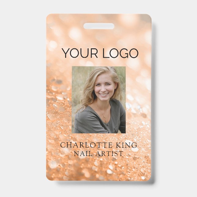 Modern Glitter Employee Photo ID Badge (Front)