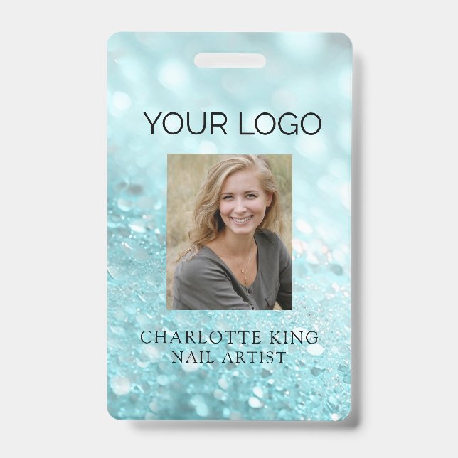 Modern Glitter Employee Photo ID Badge (Front)