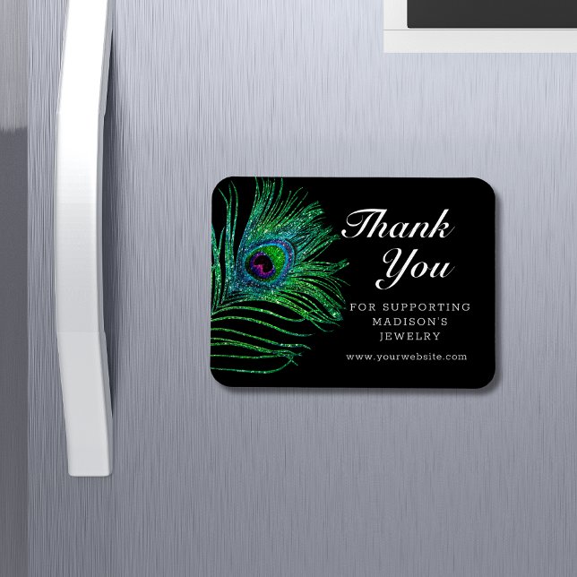 Modern Glitter Feather Boho Chic Thank You Magnet (Creator Uploaded)