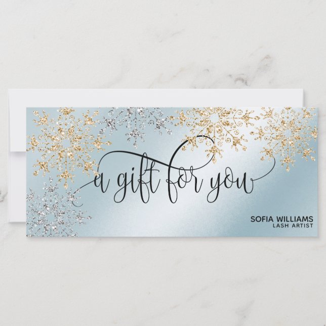 Modern Glitter Gold Certificate Gift Card Snow (Front)