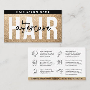 Modern Glitter Gold Hair Extensions After Care Business Card