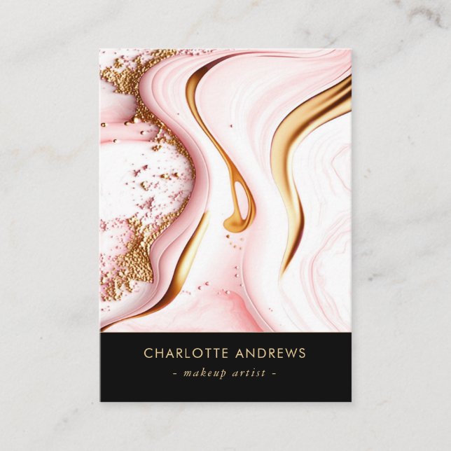 Modern Glitter Gold Marble Salon QR Code Business Card (Front)