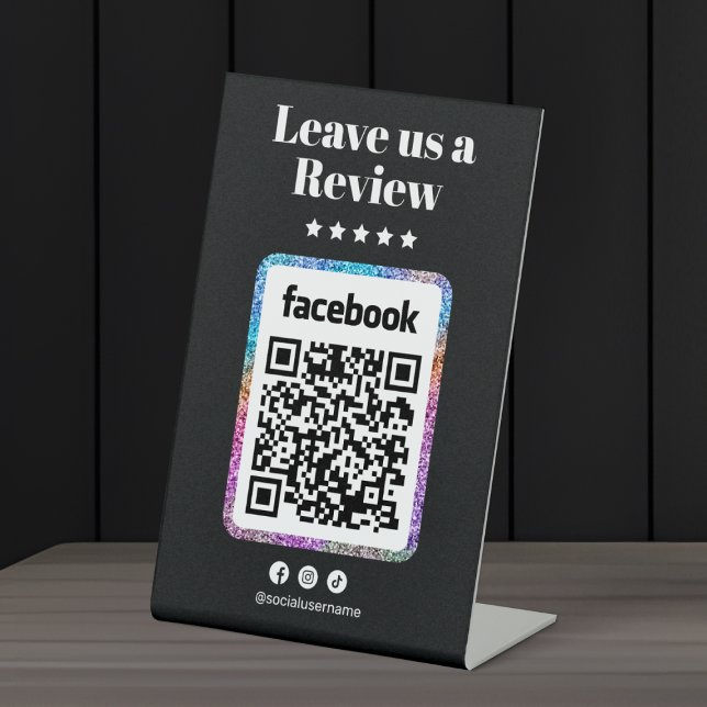 Modern Glitter Hair Salon Facebook Reviews Qr Code Pedestal Sign (Creator Uploaded)