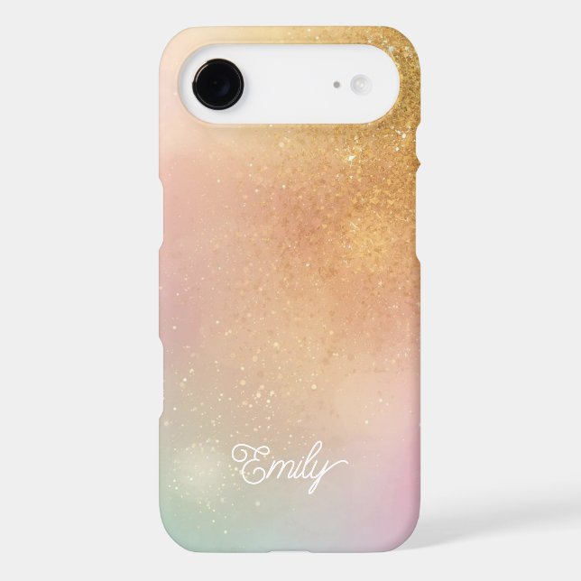 Modern Glitter Holographic Gold with Name (Back)
