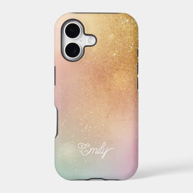 Modern Glitter Holographic Gold with Name (Back)